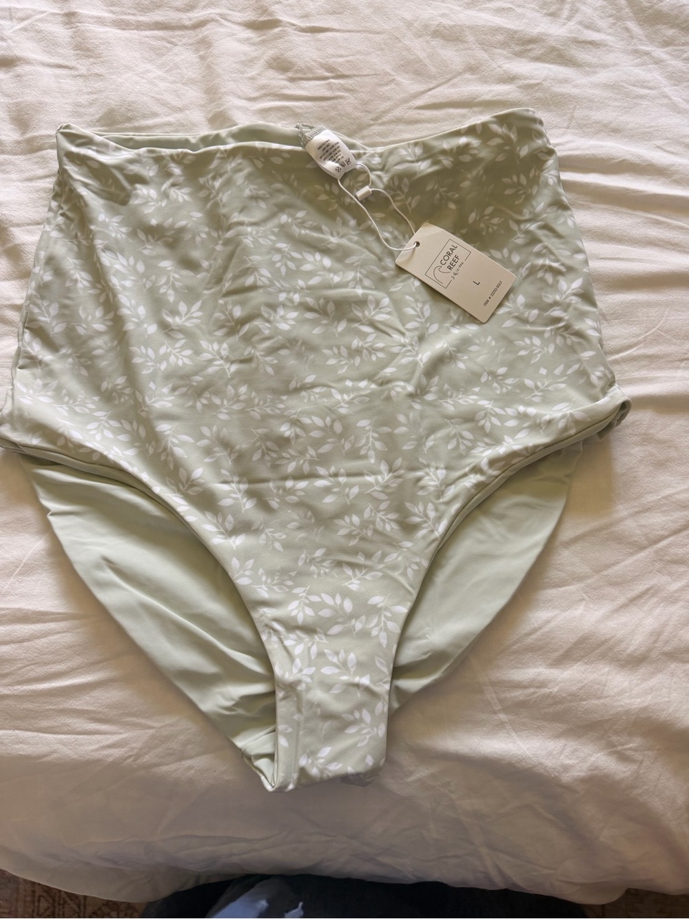 High-Rise Bikini Bottoms in Sage Green Leaf Print